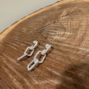 Source Unknown Silver Linked Drop Earrings with Cubic Accent